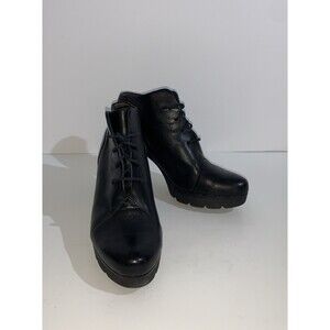 Paul Green Ankle Boots Women's 6 Black Leather Platform Lace Up Bootie